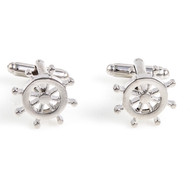 Ship wheel cufflinks shown as a pair front view close up image