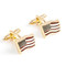 Gold American Flag Cufflinks shown as a pair side view close up image