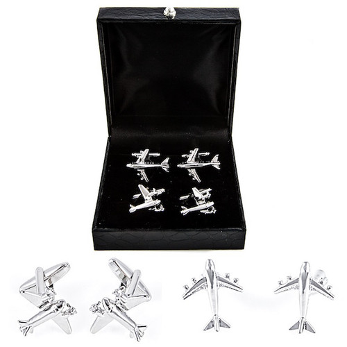 2 Pairs of Commercial Airliner Jet Plane Cufflinks Gift Set with presentation gift box