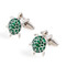 Green Tortoise Cufflinks shown as a pair side view close up image