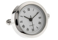 round face working watch cufflinks with roman numerals close up image
