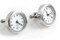 round white face working watch cufflinks shown as a pair side view close up image