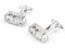 silver fire truck cufflinks side angle view close up image