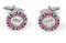 $500 casino chip cufflinks in pink aqua and black shown as a pair close up image