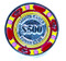 red and yellow $500 casino poker chip cufflinks close up image