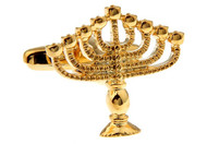 Traditional Hanukkah Cufflinks; Gold Menorah Cuff close up image