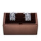 army tank cufflinks shown as a pair displayed on presentation gift box close up image
