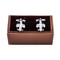 classic fleur de lis cufflinks shown as a pair displayed on presentation gift box
