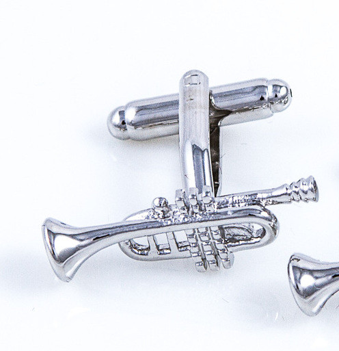 Silver Trumpet Cufflinks close up mage