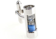hourglass sand timer cufflinks with blue sand close up image