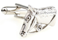 shiny silver horse head with bridle cufflinks close up image