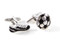soccer cleat and soccer ball cufflinks shown as a pair side by side angled image