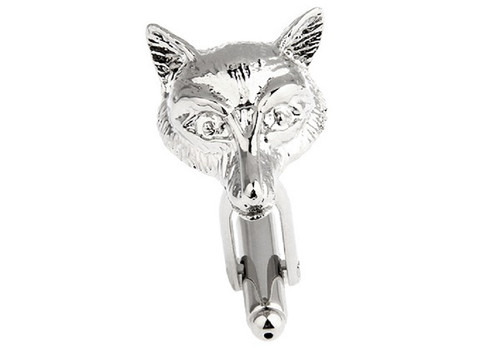 silver fox head cufflinks close up image