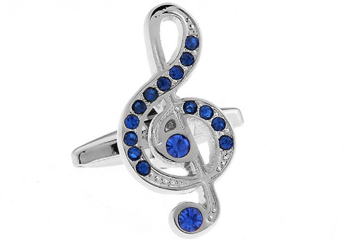 Treble Clef Cufflinks with blue crystals close up image