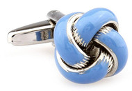 baby blue cufflinks; light blue knot cufflinks close up image