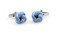 light blue knot cufflinks shown as a pair side by side close up image