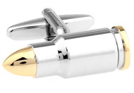 2 tone gold tip silver casing riffle bullet cufflinks close up image