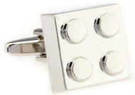 Lego Cufflinks square with 4 pegs in silver single image close up