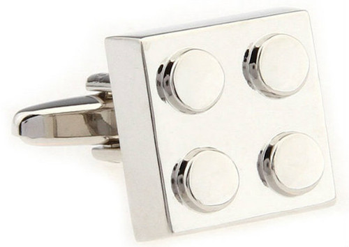 Lego Cufflinks square with 4 pegs in silver single image close up
