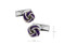Silver and purple cufflinks shown as a pair with size dimensions 12 mm by 12 mm close up image