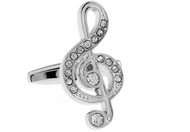 Silver and Crystal treble Clef cufflinks close up image