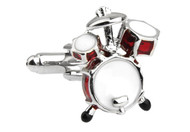 red enamel jazz drum kit cufflinks close up image