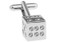silver crystal cut dice cufflinks close up image