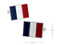Flag of France cufflinks; French Flag Cufflinks shown close up with size dimensions 20 mm by 15 mm close up image