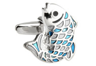 Silver and blue Koi Fish Cufflinks close up image