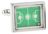 Soccer field soccer game cufflinks with real motion closeup image