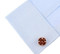 Fire Dept Shield Symbol Cufflinks displayed on a white dress shirt sleeve cuff close up image