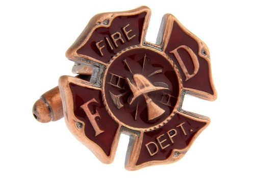 Fire Dept Shield Cufflinks copper tone close up image