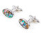 Oval Abalone Cufflinks right angle view shown as a pair close up image