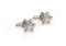 silver snowflake cufflinks with single center crystal shown as a pair side by side close up image