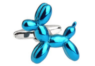 Metallic Aqua Blue balloon Dog Cuff-links close up image