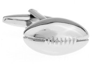 silver football cufflinks with grooved laces close up image