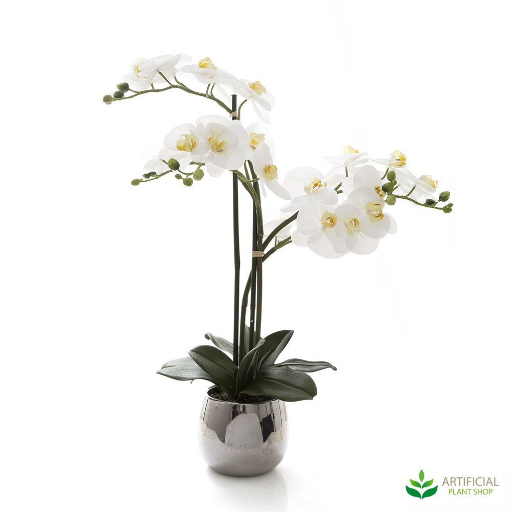 Artificial Fake Plants Phal Orchid In Silver Pot 67cm Real Touch Ebay