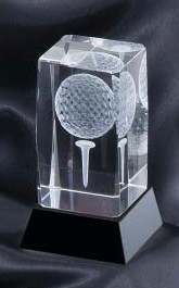 Golf Crystal 3-D Ball on Tee Award / Trophy