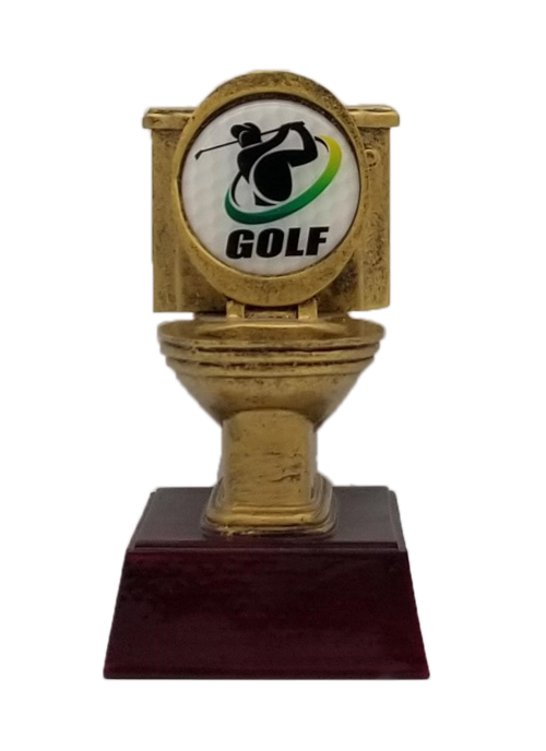 Golf Gold Toilet Bowl Trophy  | Engraved Golden Throne Last Place Duffer Award - 6 Inch Tall