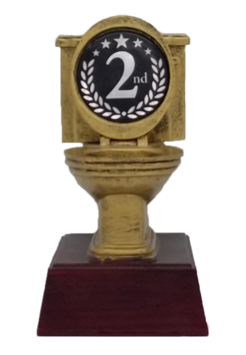 Gold Toilet Bowl 2nd Place Trophy | Engraved Golden Throne "Second Place" Award - 6 Inch Tall 