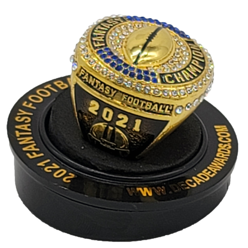 Heavy FFL Champ Ring with Stand in Silver or Gold Finishes-Custom Fantasy Football Champion Ring-No Year 