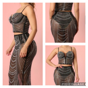 Rhinestone mesh 2 piece 