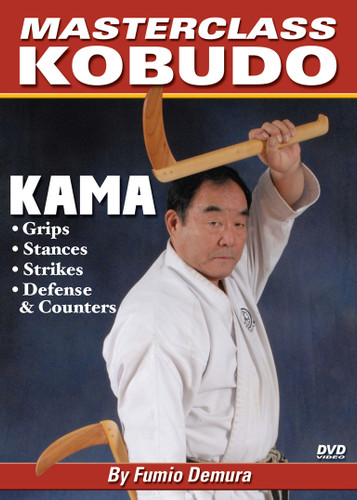 The Kama is a sickle that Okinawan farmers used to harvest their rice crops. Unlike other tools such as the bo and sai—which are normally made of wood or bamboo—the kama has a sharp cutting edge. In this video, Fumio Demura sensei teaches the fundamentals of proper kama use, including proper grips, strikes, stances, counters and defenses. (Approx. 58 min.)