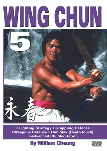 Sifu William Cheung, longtime friend and training partner of legendary Bruce Lee, has reveals in this original “Ancient Warrior Productions” series, the intricate aspects of the traditional Wing Chun system as taught directly by his teacher, the Grandmaster Yip Man. This five-part series includes three empty-hand forms, reflex training, chi sao, wooden dummy, butterfly-sword and dragon-pole forms, the B.O.E.C. fighting strategy and much more.
Volume 5 covers Wing Chun fighting strategy, grappling defense, weapons defense, an introduction to Dim Mak (death touch) and advanced Chi meditation. 
