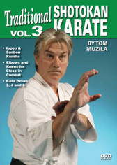 SHOTOKAN KARATE Volume 3
by Tom Muzila
One of the world’s leading contemporary disciples of Gichin Funakoshi’s Okinawan shotokan karate is Sensei Tsutomu Ohshima sensei, whose headquarters are located in Southern California. In this five-part series, Tom Muzila—a direct pupil of Mr. Ohshima—presents the techniques, forms and strategies that make shotokan karate such an effective combat art. Already well-known for his incredible physical/mental stamina and endurance records, He is currently an instructor/adviser to law-enforcement officers and the military in tactics, weapons and defense, making him the ideal instructor for this superior instructional video series.

Volume 3 covers one-time engagement, one-time engagement with kicks, elbows and knees for close-in combat, and kata heian 3, 4 and 5.
(Approx. 54 min.)