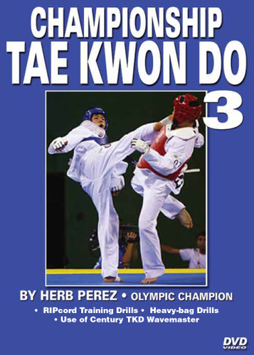 CHAMPIONSHIP TAE KWON DO  Volume 3
Advanced Sparring 
by Herb Perez

This is one of the most comprehensive works ever presented on the specific training for Elite Olympic Competition Tae Kwon Do. Gold medalist and Olympic champion, Herb Perez, takes you into the real world of elite training, teaching you techniques that have been tried and proved to be highly effective in real competition. 
His studies led him to combine - in one system - the best training methods found in the different countries and combine them in this “Championship Tae kwon Do” Series. 

Volume 3: Covers warm-up, stretches and RIPcord drills (basic round-kick drills, power drills, kicking and “apbal” drills using a RIPcord). Heavy-bag drills using the Century TKD Wavemaster also included. (Approx. 51 min.) 