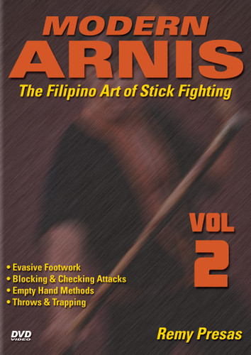MODERN ARNIS Volume 2 
The Filipino Art of Stick Fighting 
by Remy Presas

This is one of the finest and most comprehensive works ever presented on the Filipino art of Stick Fighting known as “Modern Arnis”. Grandmaster Remy Presas takes you beyond the theory and into the real world of practical Arnis, teaching you techniques that have been tried and proved to be highly effective in real-life situations. He was one of the most relevant Arnis-Eskrima-Kali masters around the world and one of the premier stick fighters. His studies led him to combine - in one system - the best combat methods found in the different local fighting styles from the Philippines islands and named it “Modern Arnis”. This original “Ancient Warrior Production” series represents Grandmaster Presas´ classic Filipino Martial Arts legacy.

Volume 2 includes evasive footwork, fundamentals, blocking and checking attacks, empty-hand fighting, throwing and trapping. (Approx. 60 min.) 