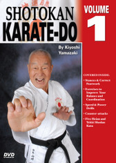 Shotokan Karate Volume 1 
by Kiyoshi Yamazaki
Chief International Instructor, Japan Karate Do Ryobu-Kai, Kiyoshi Yamazaki sensei —an eight-degree black belt from Ryobukai (Japan Karate Federation) and a ninth-degree Shindo Jinen Ryu—teaches you kata and sparring techniques from beginning through black-belt ranks. His own teacher, Yasuhiro Konishi, learned this style directly from Okinawan masters Funakoshi (shotokan) Mabuni (shito-ryu), Miyagi (goju-ryu) and Choki Motobu. This series includes: warm-ups, strikes and kicks, stances and footwork, black-belt kata, defenses, distance, timing, power and speed training, self-defense techniques, and much more. (Approx. 60 min, each DVD)

Stances and correct footwork
Exercises to improve your balance and coordination
Speed and power drills
Counter-attacks
Five Heian and Tekki Shodan Kata. 
