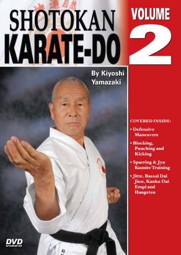 Shotokan Karate Volume 2 
by Kiyoshi Yamazaki
Chief International Instructor, Japan Karate Do Ryobu-Kai, Kiyoshi Yamazaki sensei —an eight-degree black belt from Ryobukai (Japan Karate Federation) and a ninth-degree Shindo Jinen Ryu—teaches you kata and sparring techniques from beginning through black-belt ranks. His own teacher, Yasuhiro Konishi, learned this style directly from Okinawan masters Funakoshi (shotokan) Mabuni (shito-ryu), Miyagi (goju-ryu) and Choki Motobu. This series includes: warm-ups, strikes and kicks, stances and footwork, black-belt kata, defenses, distance, timing, power and speed training, self-defense techniques, and much more. (Approx. 60 min, each DVD)

Defensive maneuvers 
Blocking, punching & kicking 
Sparring & Jyu Kumite training 
Kata: Jitte, Bassai Dai, Jion, Kanku Dai, Empi and Hangetsu