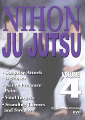 NIHON JU JUTSU Volume 4
By Norm Belsterling 
Volume 4 reveals surprise-attack defenses, nerve pressure-point attacks, dangerous carotid-artery and trachea attacks, vital targets to attack, ground fighting, using joint locks, nerve pressure and strikes, advanced standing throws and sweeps, and more. 